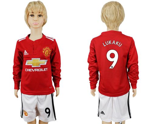 Manchester United #9 Lukaku Home Long Sleeves Kid Soccer Club Jersey
